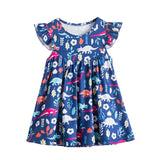 New Girls Summer Dress Flare Sleeve Sundress for Girls Princess Casual Wear Unicorn Printing Hawaii Holiday Beach