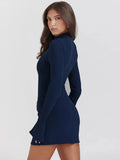 Dark Blue Long Sleeve Bodycon Mini Dress-Outfit