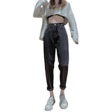 Zingj Jeans Women's Loose Straight Autumn Dress 2024 New High Waist Show Skinny Pants Black And Gray Daddy Turnip Pants-Outfit