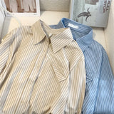 Striped Shirt Women 2025 Spring And Autumn New Design Sense Niche Collar Shirt Folded With Long-Sleeved