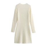 New Fashionable Knit Dress With Round Collar And Long Sleeves In