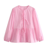 New Bow Knot Lock Color Loose Casual Shirt