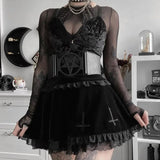 Dark Design Embroidered Lace Skirt 2023 Winter High Waist New Black Half