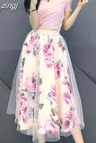 Fresh Chiffon Skirt Elegant Short Sleeve Bowknot Tops Floral Mid-length High Waist Slim Two-piece Suit Shirt Skirt