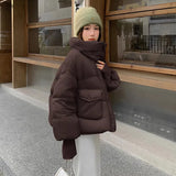 Knit Sleeve Advanced Sense Down Jacket Women's 2024 Winter New Thread Sleeve Standing Collar Warm White Duck Down Short Bread Clothing-Outfit