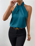 Women's Clothing 2025 Summer New Color Clove Hanging Neck Sleeveless Vest Ribbon Simulation Silk