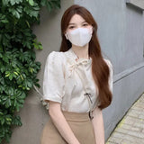 Women Chinese Style All-match Irregular Elegant Summer Vintage Streetwear Casual Solid Mandarin Collar Ladies Chic
