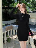 Zingj Shot Online Celebrity Medium-Length Semi-High-Necked Sweater Dress Slim Autumn And Winter Style Bottom Knitted Hip