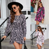 Zingj Women's Wear Station Autumn And Winter Print Round Collar Short Skirt Long Sleeve