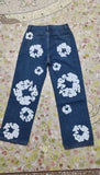 High Street Printing Wash Straight Street Clothing Slim Jeans Mid-Waist Casual Fashion