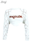 Autumn New Y2k Streetwear Harajuku Women Shoulder Asymmetric Hollow Out White Korean Style Crop Top Sexy Slim Club