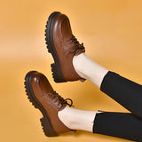 Zingj Head Small Leather Shoes Women's 2024 Head Cowhide Lace-Up Single Shoes Four Seasons Shoes Comfortable Soft Leather Love