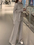 Sweater Set Women Tracksuit Spring Autumn Knitted Suits 2 Piece Set Warm Turtleneck Sweater Pullovers Wide Legs