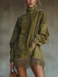 Women's Ins Long-Sleeved Solid Color To Make Old Tidsus Splicing Edss And Dress