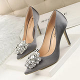 Zingj Korean Version Of Water Diamond Women's Shoes Thin Heel High Heel Sexy Show Thin Shallow Mouth Pointed Shiny Water Diamond With Buckle Single