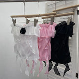 Shooting Pure Wind Lotus Leaf Side With A Word Shoulder Bra Small Vest Short Three-Dimensional Flowers Sleeveless Top