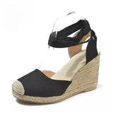 Summer New Large-Size Slopes And Women's Sandals Thick-Soled Buns Heel Heel Heel Tie Cloth Hemp Rope Sandals