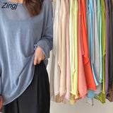 Sleeve T-shirts Women Baggy Sun-proof Colorful Pure O-neck Breathable Autumn Design Cozy Casual Prevalent Basic Feminino