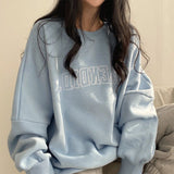 Solid Color Embroidered Logo Pullover SweatshirtOutfit