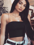 New Fashion Women Spaghetti Strap Crop Top Sexy Bodycon Sleeveless Cami Tube Top Basic Plain
