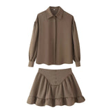 For Women's Clothing INS Explosive Temperament Collar Buckle Shirt Leaf-Side Skirt