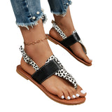 Zingj Size Women's Shoes In Summer, One-Word Buckle, Round Head, Flat Bottom, Leopard Print Sandals From