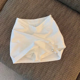 Women Trendy Leisure All-match Mini High Waist Youth A-line Elegant Daily Folds Summer Breathable Simple Solid Slim