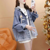 Zingj Fake Two Denim Coat Female Autumn 2024 New Autumn Foreign Style Versatile Design Sense Jacket-Outfit