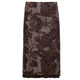 New Women's Dress Wish Summer Fashion Auricularia Auricula Side Mesh Brown Printed