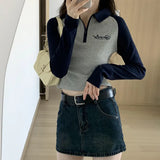 Hit Color Short Style Thin Bottom Polo Shirt Female Spring And Autumn New Style Spice Girl Long-Sleeved