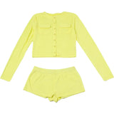 Yellow Terry Cardigan And Shorts Set-Outfit
