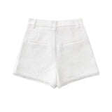 Fashion Single Buttons Cropped White Blazer Coat Vintage Side Pockets High Waist Shorts Female Chic Sets