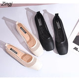 Spring Summer Ballet Flats Women Casual Knit Fabric Stretchy Square Toe Flat Heel Boat