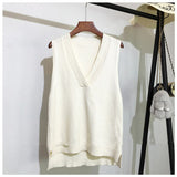 Autumn Women Sweater Vest Woman Short Loose Knitted Sweater Sleeveless Ladies V-Neck Pullover Tops Female