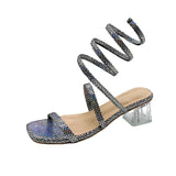 Zingj Serpentine Winding Roman Shoes The New Large Size Crystal Thick Heels With Sandals In The Summer Of