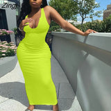 Women Close-fitting Sexy Ribbed Summer Sundress Solid Color Sleeveless Bodycon Long Dress