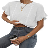 Zingj New Twisted Rope Flounce Short Sleeve Round Collar Knit Sweater Women Top-Outfit
