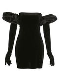 Gloves Puff Sleeve Detail Party Mini Dress- Outfit