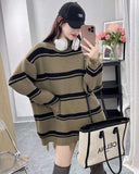 Zingj Autumn Winter New Style Restore Ancient Ways Temperament Loose V Collar Wool Edge Fringe Stripe Languid Lazy Wind Set Sweater