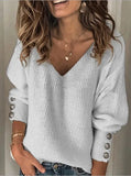 Blend Fashion Women's Wear Pure Color Knitted V-neck Loose Long Sleeve