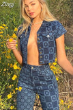 Casual Plaid Printing Graphics Two Pieces Sets for Women Regular Tops+ High-Waist Pants Matching Set Summer