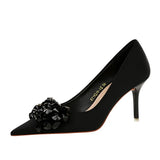 Zingj 27 Banquet High Heels Light Luxury Women's Shoes Satin Shallow Pointed Bow High Heel Single