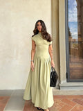 Women Elegant Irregular Pleated Dress Fashion O Neck Patchwork Short Sleeve Long Dresses 2024 Sexy Casual Office Lady