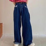 Women Vintage Streetwear Baggy Cargo Jeans High Waisted Straight Wide Leg Pants Denim Trousers Fairy Grunge Alt
