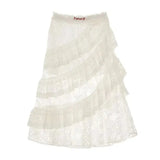 White Lace Layer Tulle Midi Skirt-Outfit