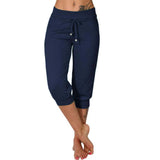 Women's Seven-Cent Pants, Leisure, Slim, High-Waisted Rope Pocket, Sports Pants, Fitness Training, Running Casual