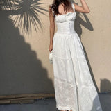 Zingj Summer Women's Wear Sweet First Love Pure Desire Dress Sexy Waist Embroidery Show Thin White