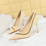 Zingj Sexy Nightclub Show Thin Heel Ultra High Heel Shallow Pointed Metal Chain Chain Women's Shoes Single