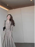 Spring and Summer French Solid Color Long Skirt Temperament Retro Gentle Casual Skirt Design Sense Shirt Dress