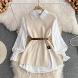 Zingj Sleeve White Shirt Women's Age Sweet Loose Cover Meat Open Fork Vest Sweater
